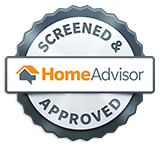 a screened and approved home advisor logo on a white background .